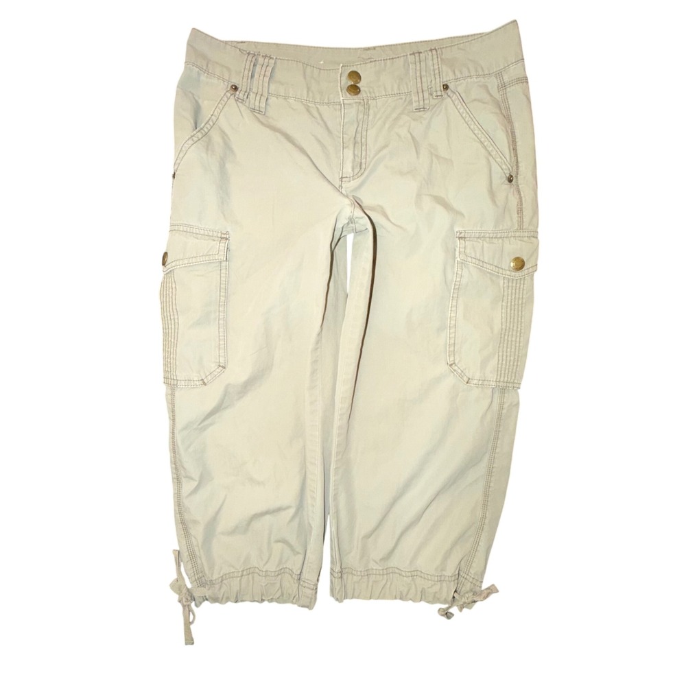 DKNY Jeans Cargo Capris Womens 4 Tan Good Utility Drawstring Hem Khaki Pants